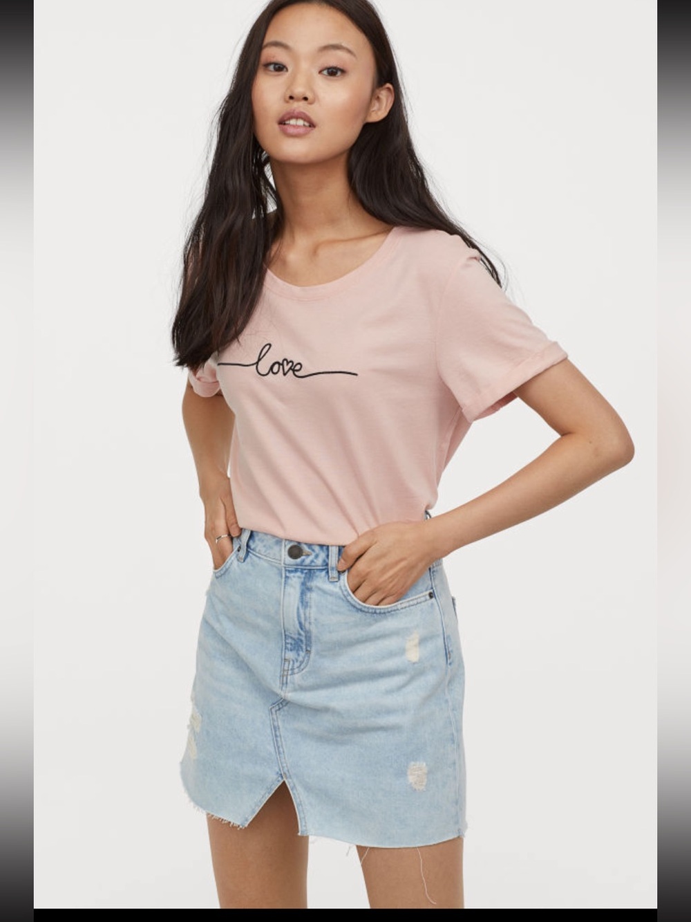 H&M light blue denim high waist mini skirt S